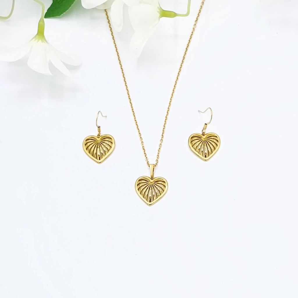 Ensemble collier et boucles d'oreilles en acier inoxydable forme coeur, Store-mj
