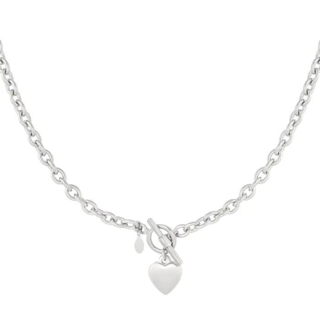 Collier en acier inoxydable avec fermoir avant et pendentif coeur, Store-mj