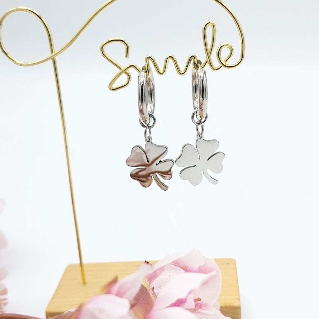 Boucles d'oreilles porte chance en motif trèfles couleur or en acier inoxydable, Store-mj