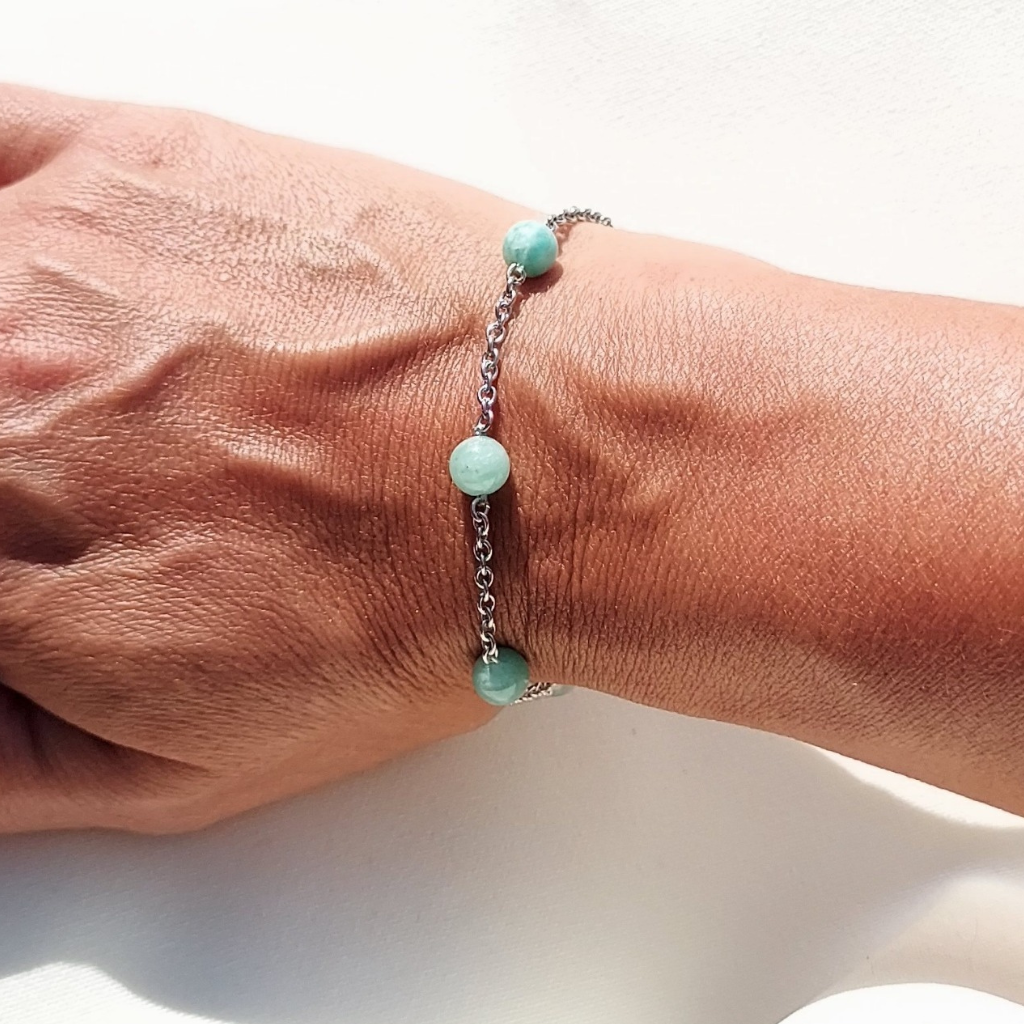 BRACELET ACIER- AMAZONITE AA