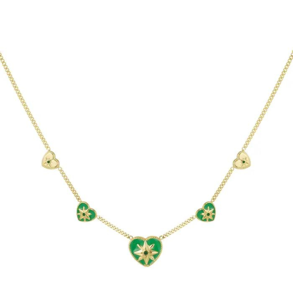 COLLIER 5 COEURS: VERT BLANC ROSE