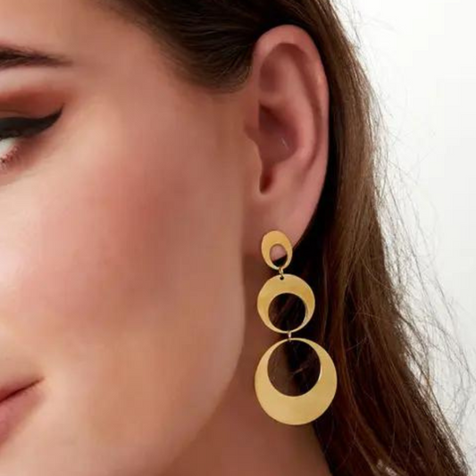 Boucles d'oreilles trois cercles en doré ou argenté en acier inoxydable, Store-mj