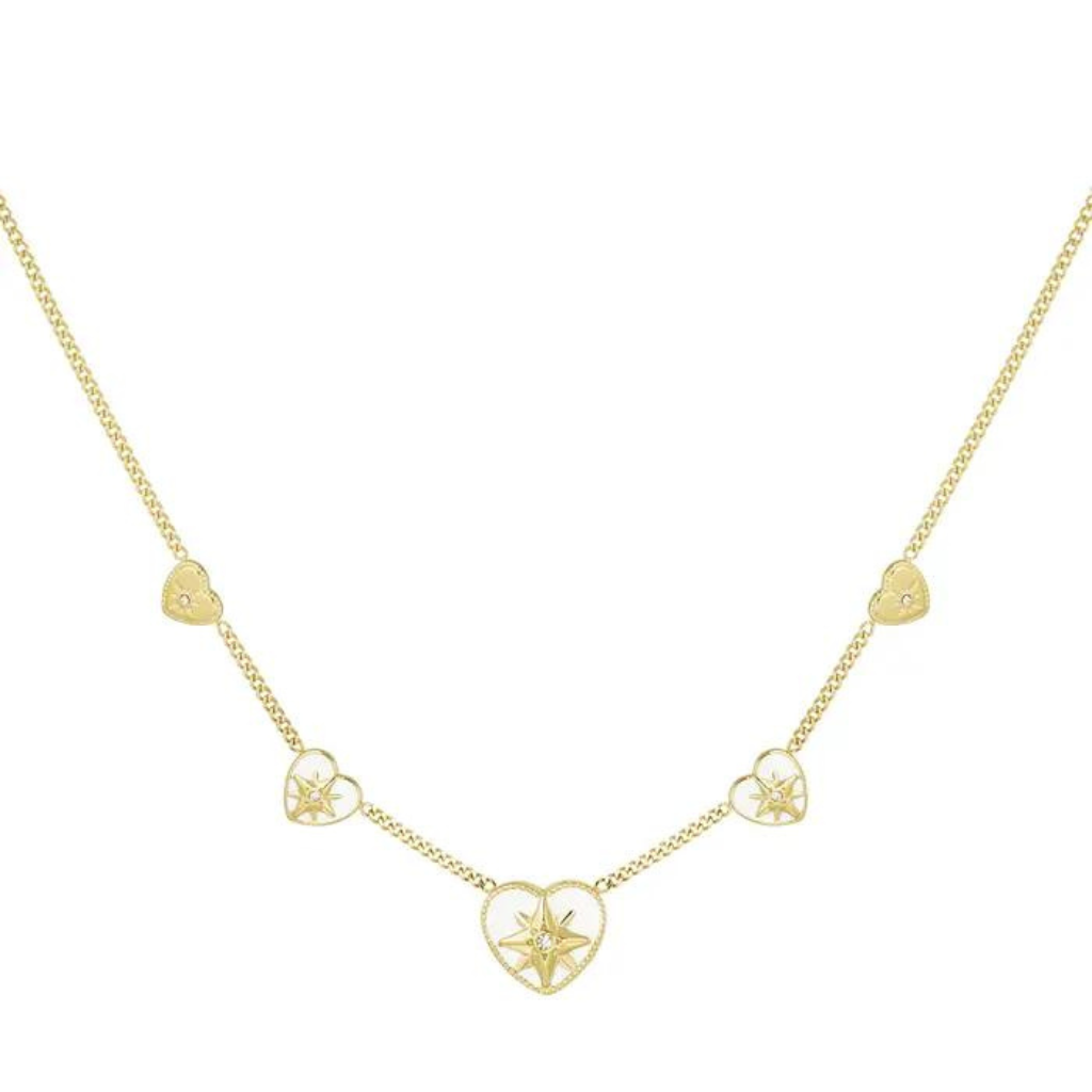 COLLIER 5 COEURS: VERT BLANC ROSE