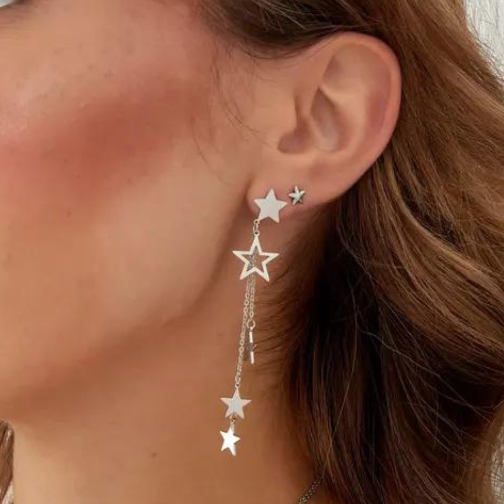 Boucles d'oreilles pendantes forme avec étoile, en acier inoxydable, Store-mj