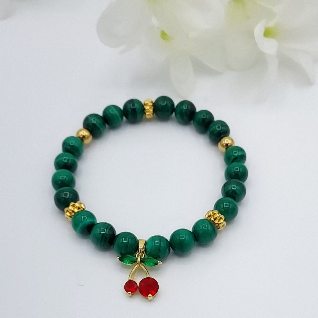 BRACELET MALACHITE CERISE 8 MM