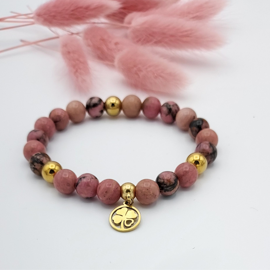 Bracelet rhodonite en perles semi-précieuses 8mm, Store-mj