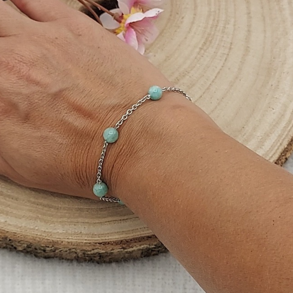 Bracelet en acier inoxydable 316 avec perles 6mm d'Amazonite AA, Store-mj