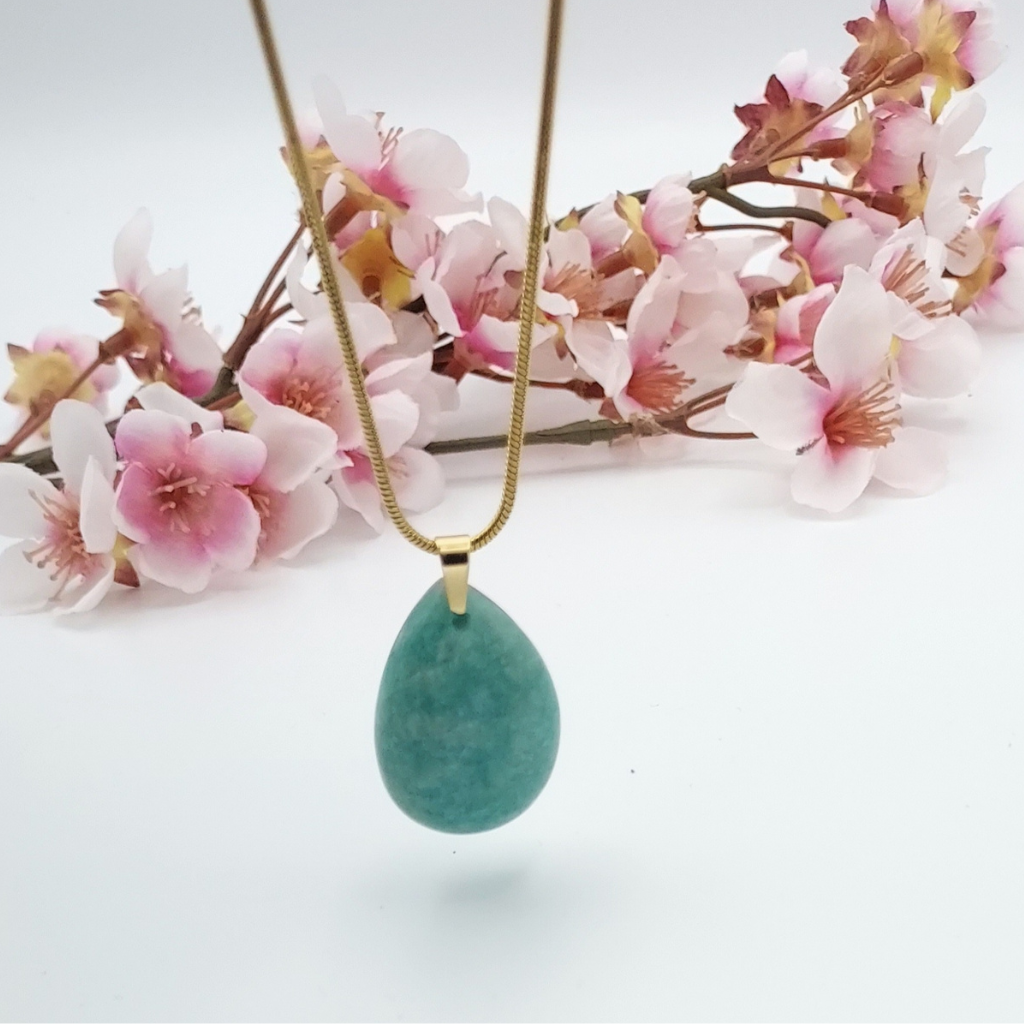 Collier chaîne serpentine avec pierre en Amazonite forme goutte, Store-mj