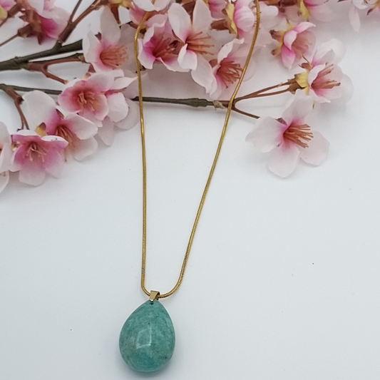 Collier chaîne serpentine avec pendentif en forme de goutte pierre Amazonite, Store-mj