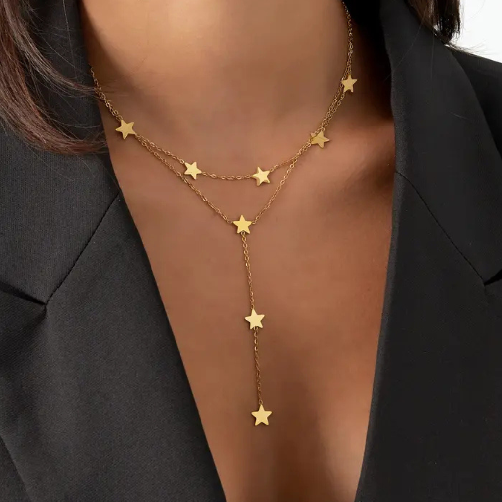 Collier pendant avec étoiles en acier inoxydable, Store-mj