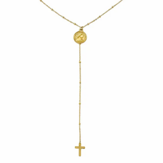 Collier pendant religieux avec médaillon et croix en acier inoxydable, Store-mj