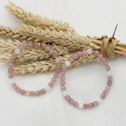 BRACELET QUARTZ ROSE ET FRAISE 6 MM