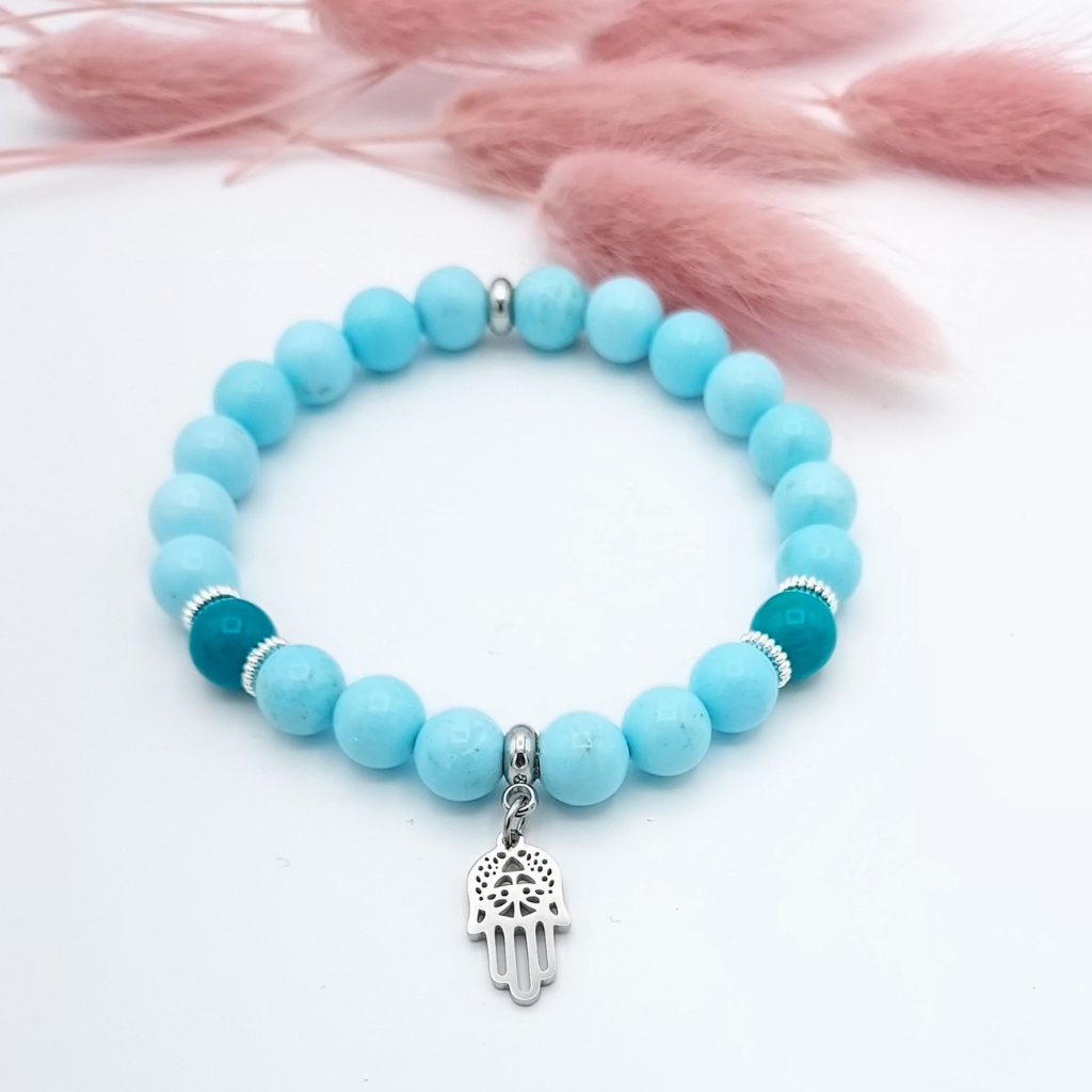 BRACELET HOWLITE BLEU- BLEU CLAIR 8MM