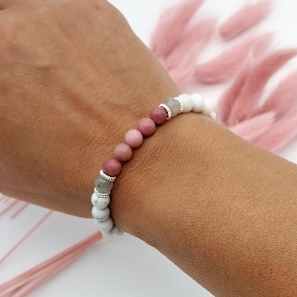 Bracelet howite mat, rhodonite et labradorite, bracelet zénitude, en 6m,Store-mj