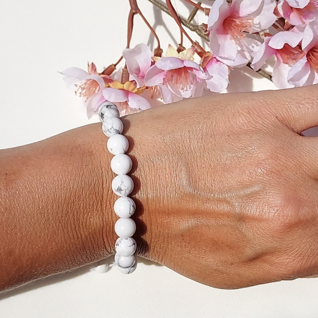 Bracelet shamballa howlite blanche 8mm, Store-mj