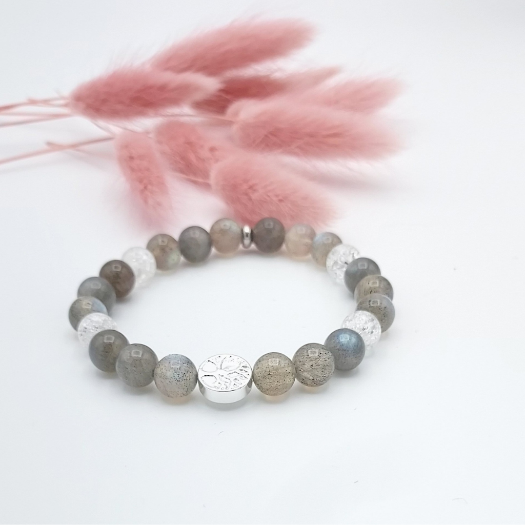 Bracelet perles semi-précieuses Labradorite AAA et cristal de roche 8mm,Store-mj