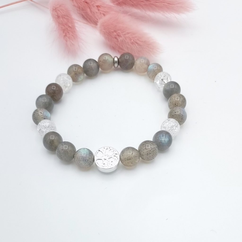 Bracelet perles semi-précieuses Labradorite AAA et cristal de roche 8mm,Store-mj