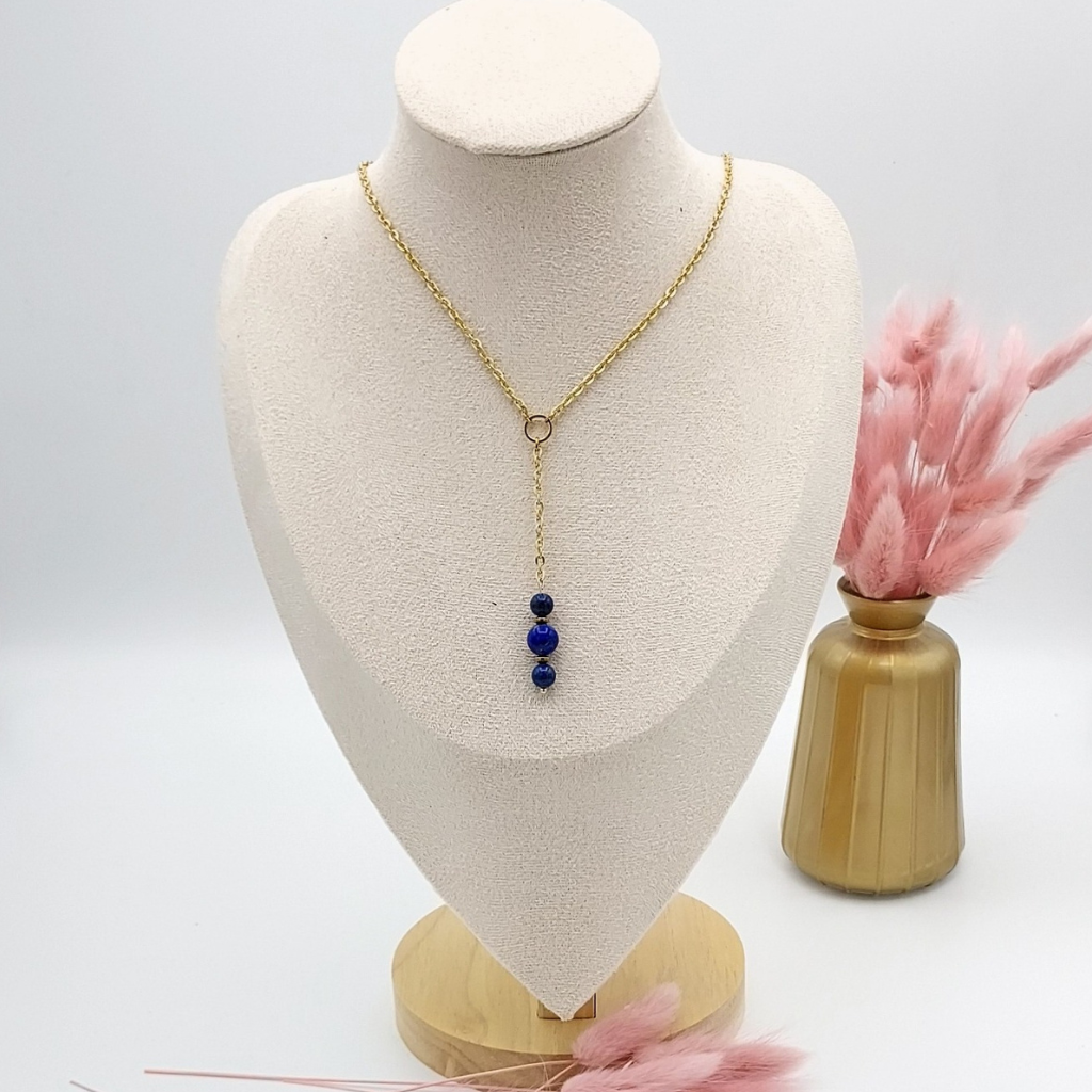 Collier y avec perles semi-précieuses Lapis-lazuli, Store-mj