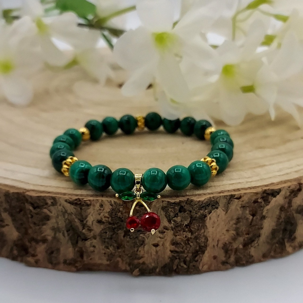 BRACELET MALACHITE CERISE 8 MM