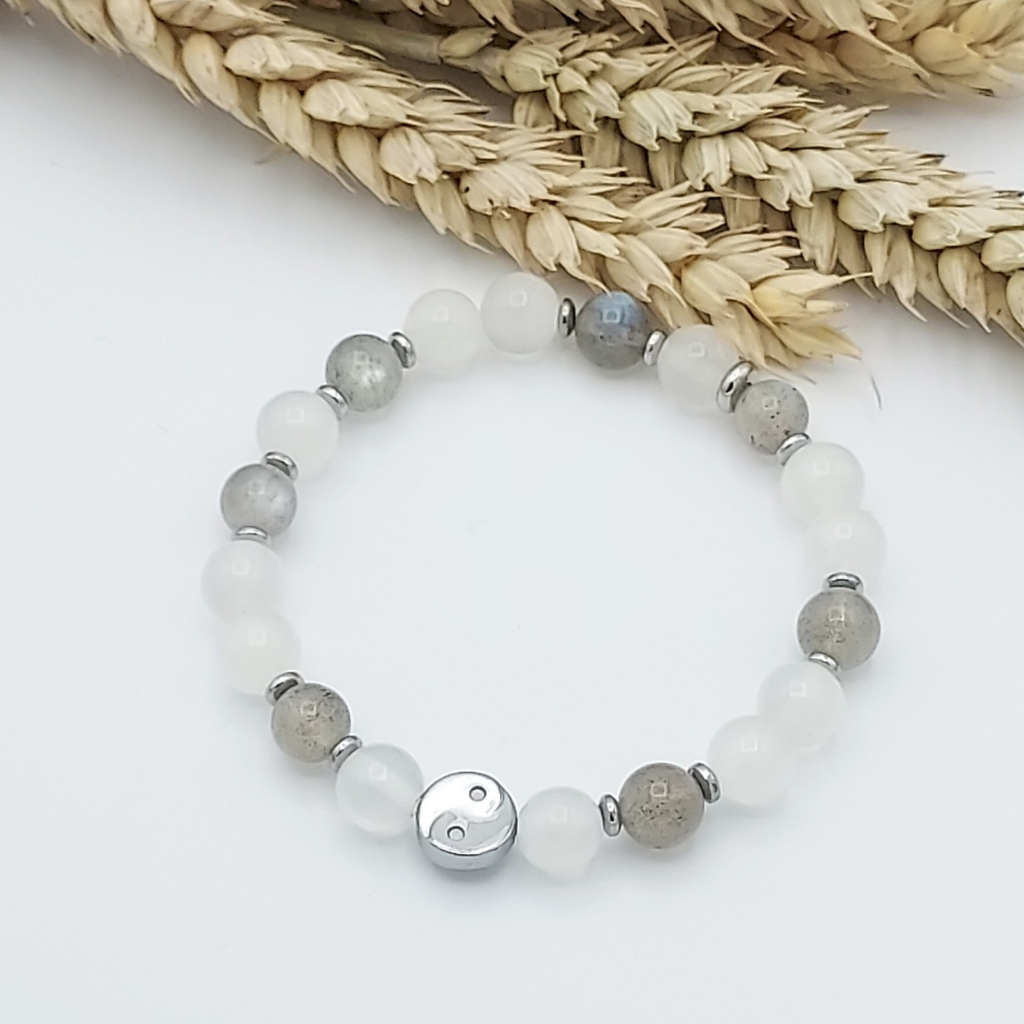 Bracelet sélénite et labradorite qualité AA modèle yin et yang, Store-mj